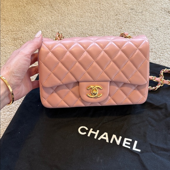 CHANEL Handbags - CHANEL Pink Quilted Lambskin Mini Flap Bag with Gold Chain